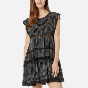 Free People Women's Black Floral Print Retro Lace Shift Dress Size M
